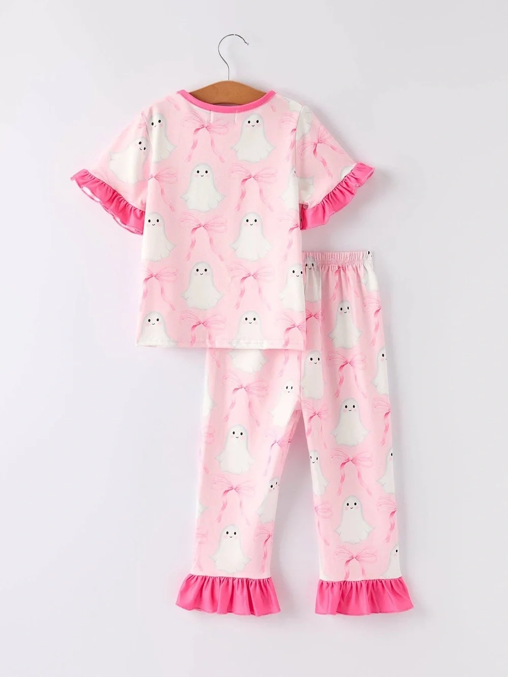 Rylee Faith Designs Girls Pink Ghost Print Ruffle Pajama Set 2 3 4 5 6 7